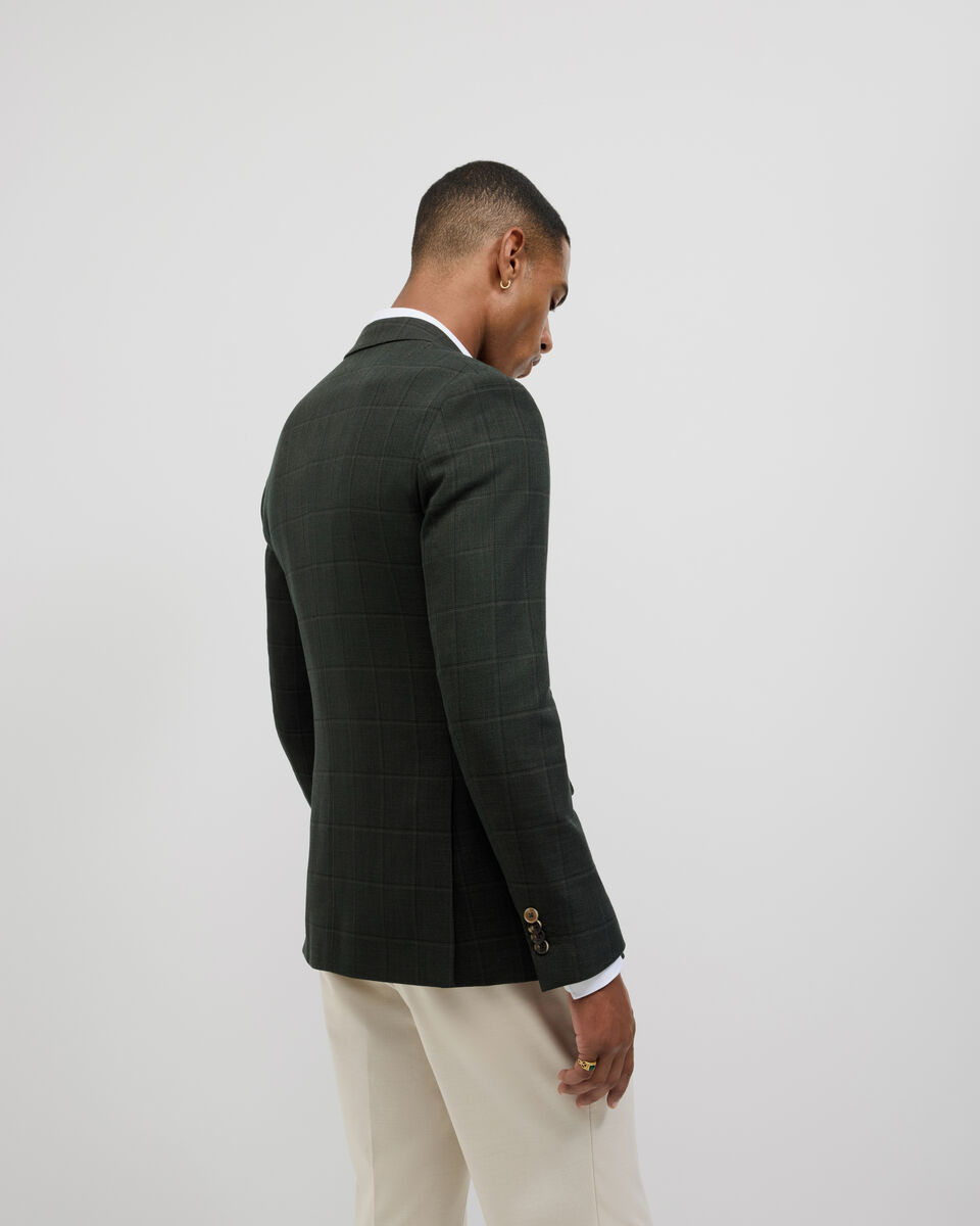 Windowpane Check Blazer, Khaki, hi-res